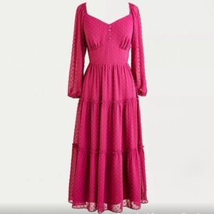 JCrew Tiered Midi Dress in Dark Berry, swiss Dot